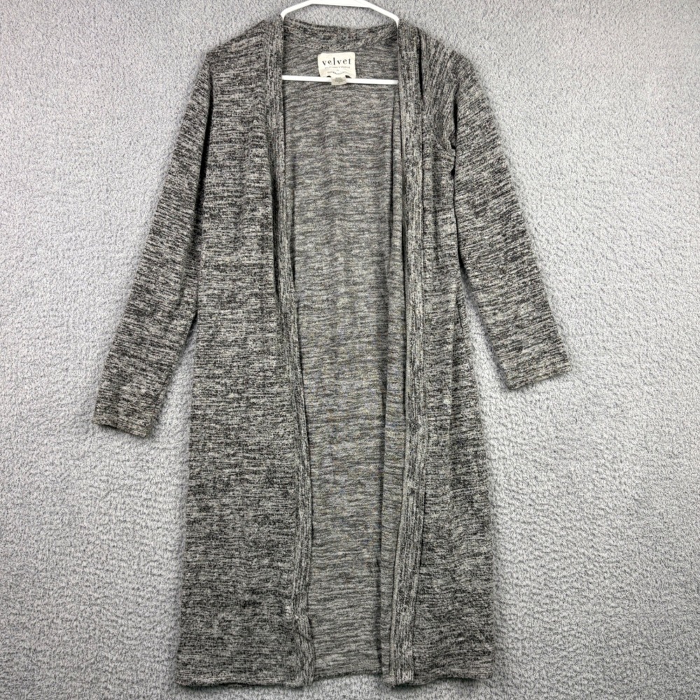 Velvet Cardigan Duster Womens Small Gray Anthropologie Open Front Longline Boho